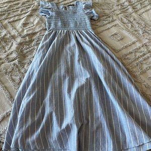 Flutter sleeve smocked blue striped dress